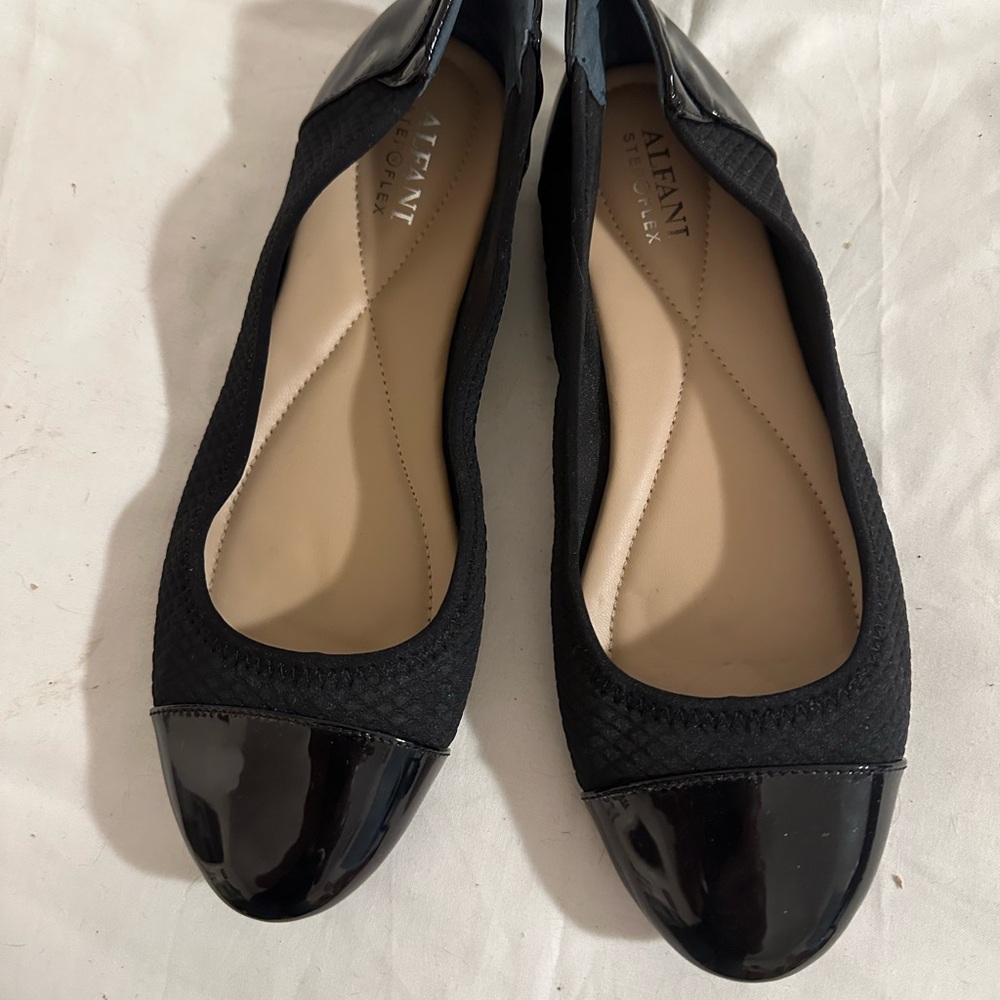 Alfani Black Flats with Patent Accents